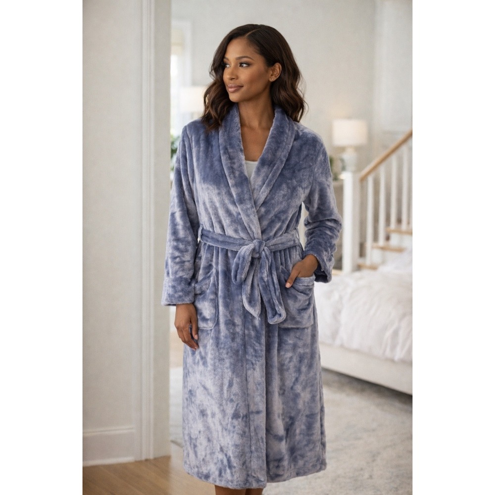 Soma Plush High Shine Long‎ Robe Mystery Blue L/XL NWT Belted Cozy Sleepwear